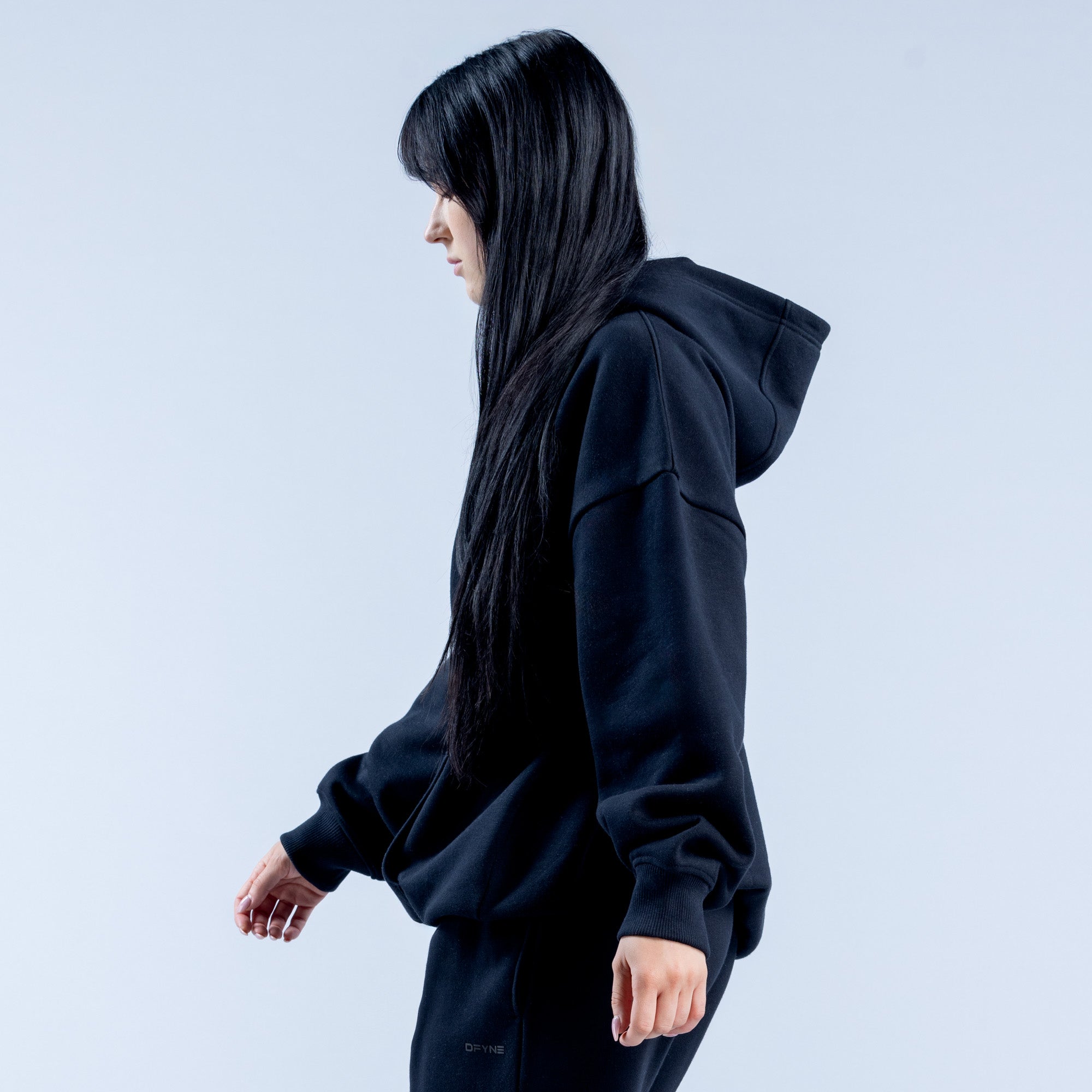 Bluza z Kapturem DFYNE Revive Heavy Weight Damskie Czarne | 9534-XNHZY