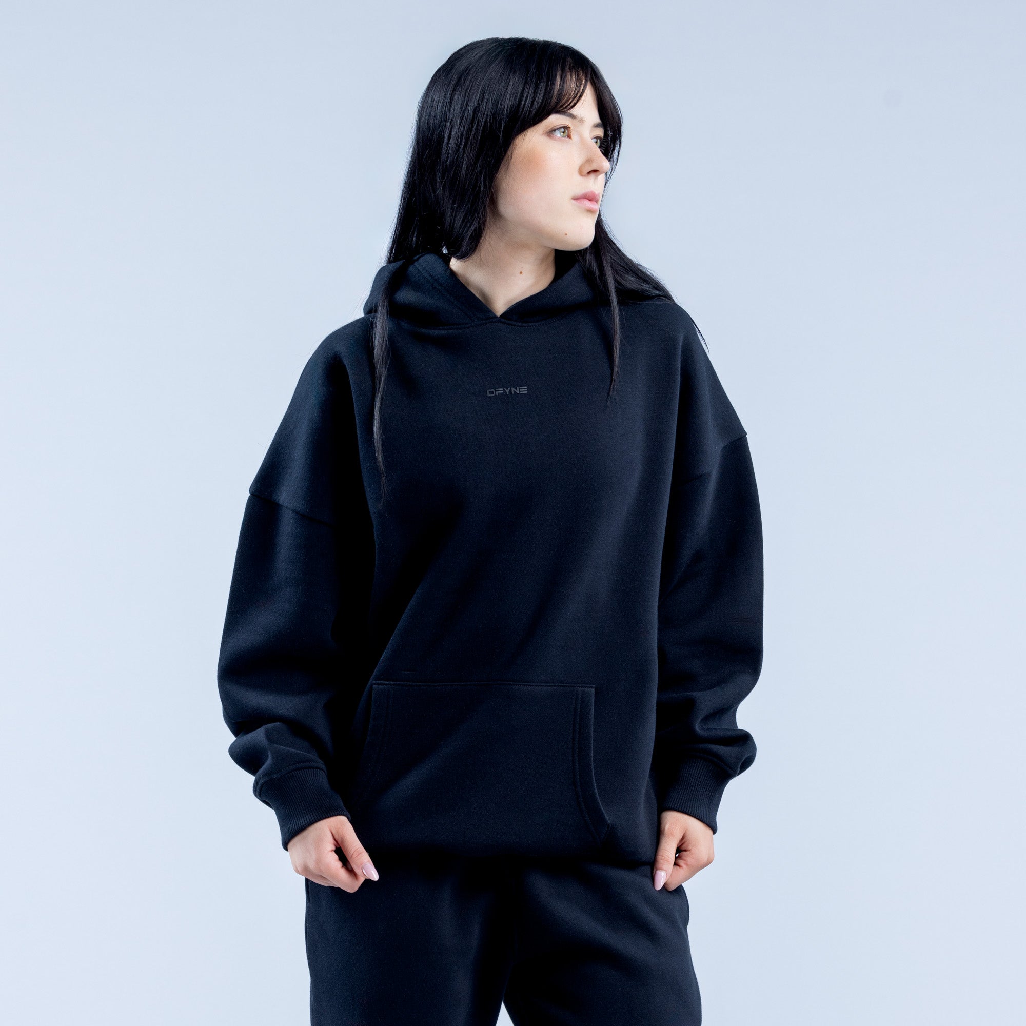 Bluza z Kapturem DFYNE Revive Heavy Weight Damskie Czarne | 9534-XNHZY